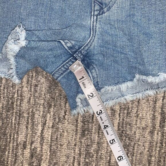 Express Womens 4 Denim Shortie‎ Cut Off Shorts Blue Embroidered Rose Low Rise - Picture 8 of 9